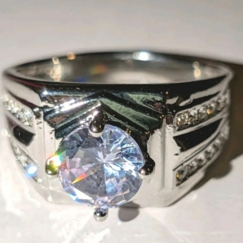 Mens Engagement 14k White Gold Plated Ring Sz 11